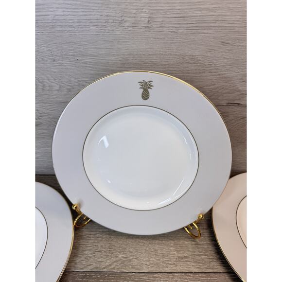 Wedgwood Vera Wang 9” Pineapple Gray Gold Trim Accent Salad Plate-Set Of 5 - Picture 3 of 6